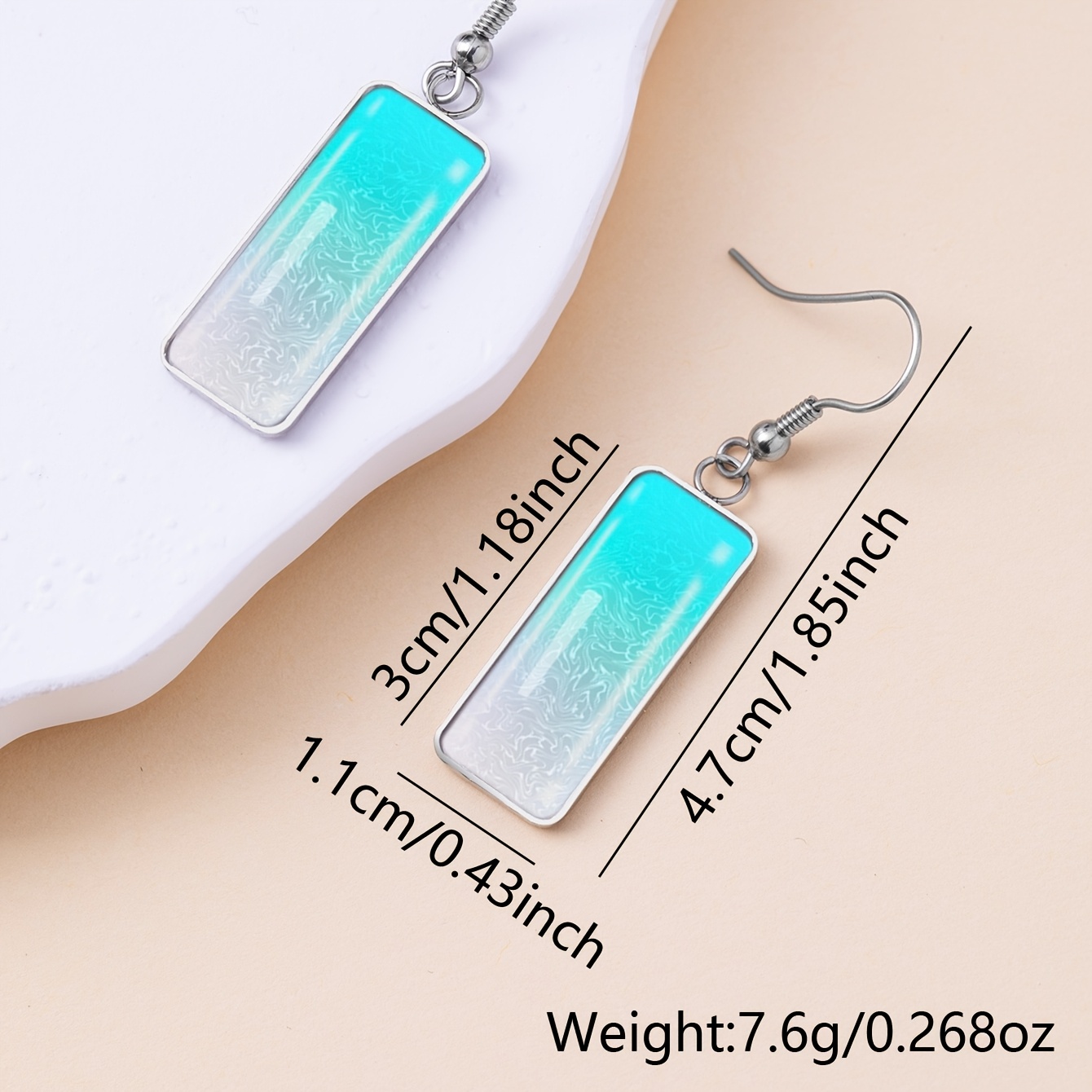 Light Blue Gradient Ripple Pattern Earrings, Stainless Steel